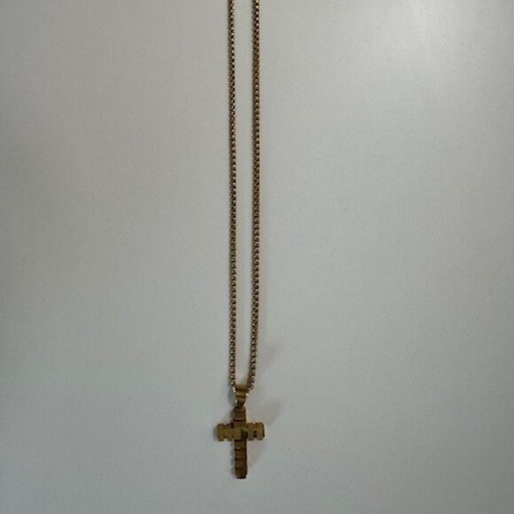 Gold-Tone Cross Pendant Necklace – Stainless Steel – Modern Design – 22" - Picture 1 of 4